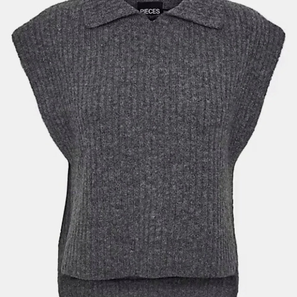 Pieces Tops - Pieces Hanni Spread-Collar Rib-Knit Poncho grey sweater vest